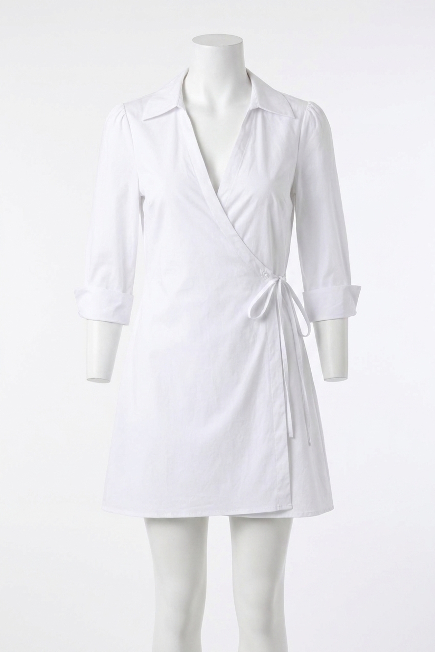 NEW FRENCH KYSS emily wrap side tie mini dress in white
